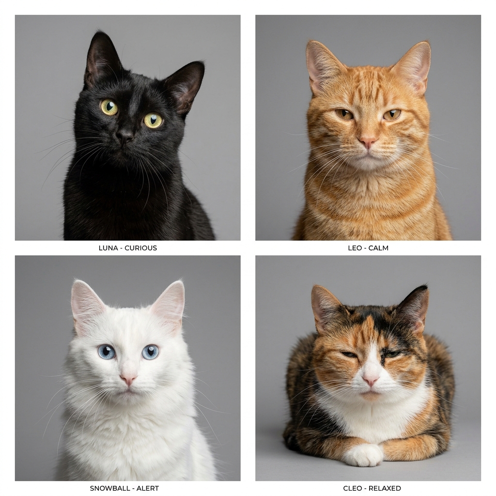 Diferentes gatos de diversos colores mostrando su individualidad